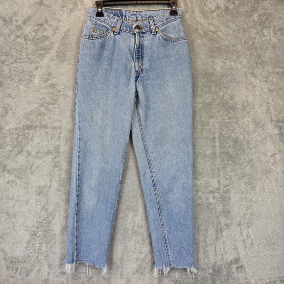 Levis Denim Jeans Womens 7 Long Light Wash Slim Tapered Leg High Rise Orange Tab - Picture 1 of 14